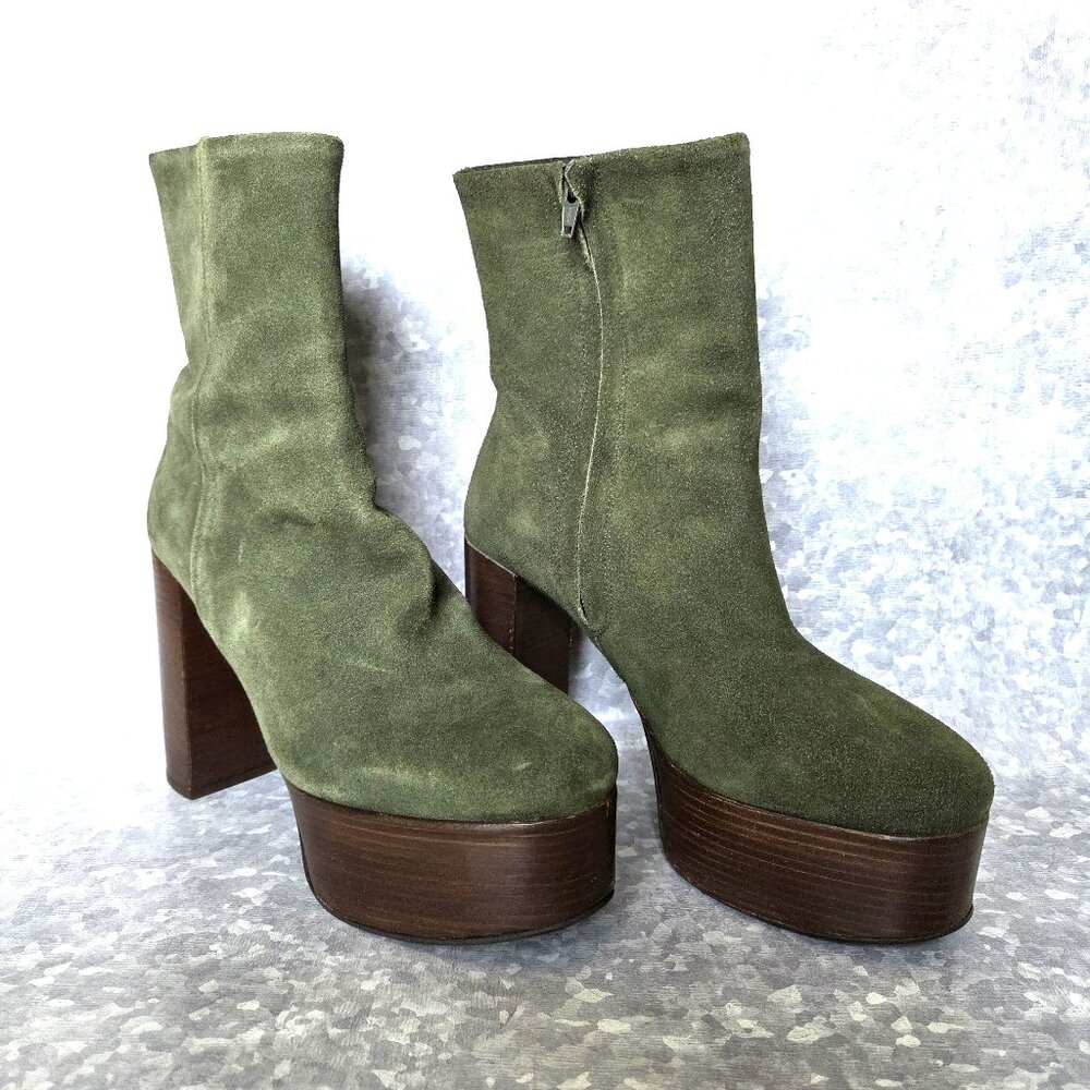 Free People Friday Night Green Suede Platform Booties Size 40